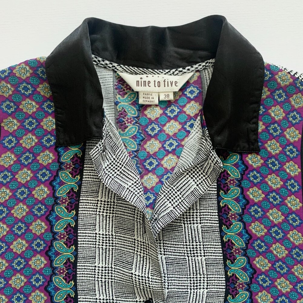 Vintage Nine to Five Herringbone Paisley Button Up Blouse Top Office Grandma - Picture 4 of 14